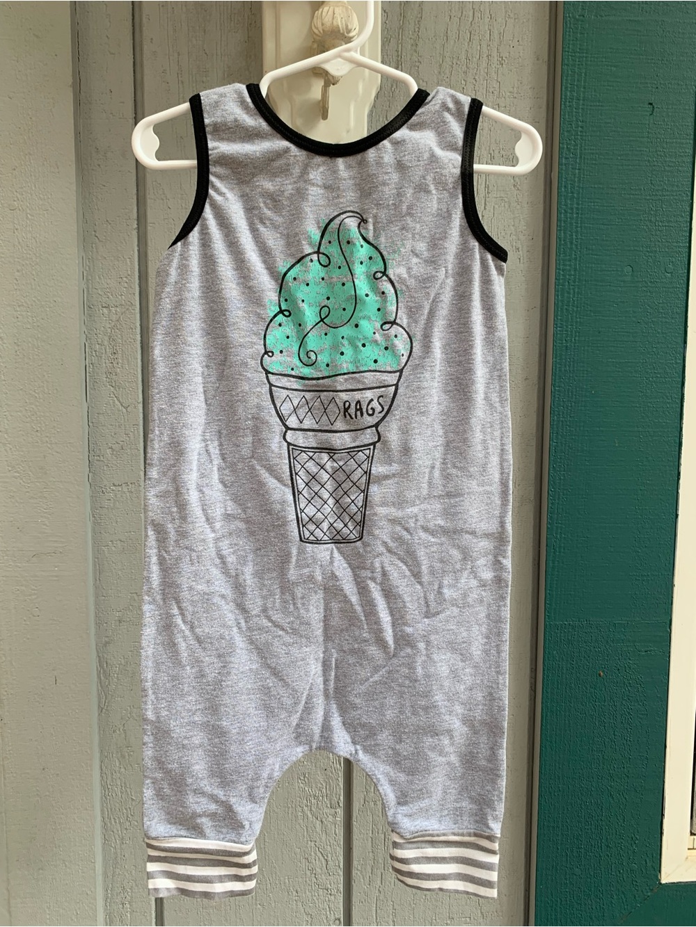 Rags Gray Romper with Mint King Cone Graphic - Limited